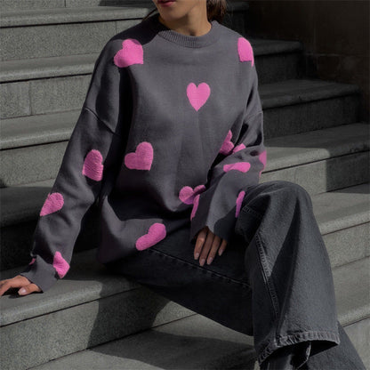 Robe surdimensionnée en tricot à motif cœurs bouclés