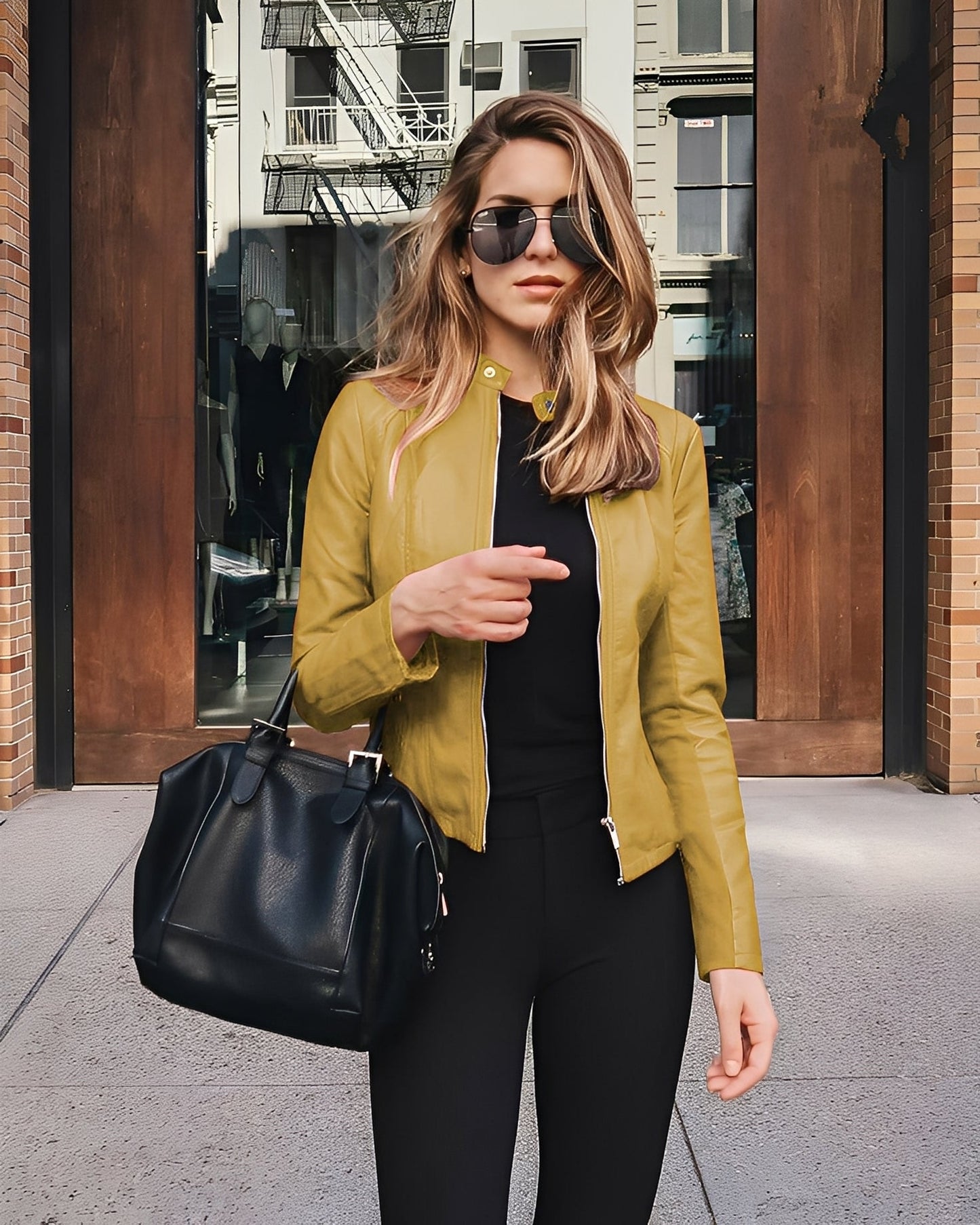 Blouson en cuir pour femme coupe slim, très tendance