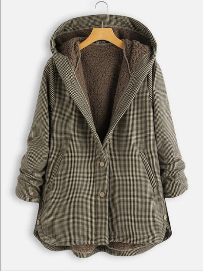 Manteau à capuche doublure sherpa carreaux décontracté