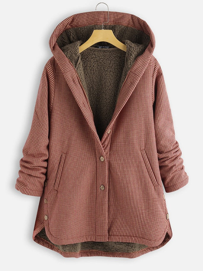 Manteau à capuche doublure sherpa carreaux décontracté
