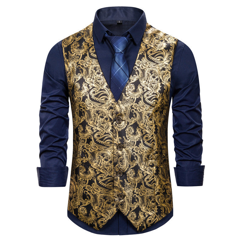 Gilet Homme Élégant Brocart Design Luxe