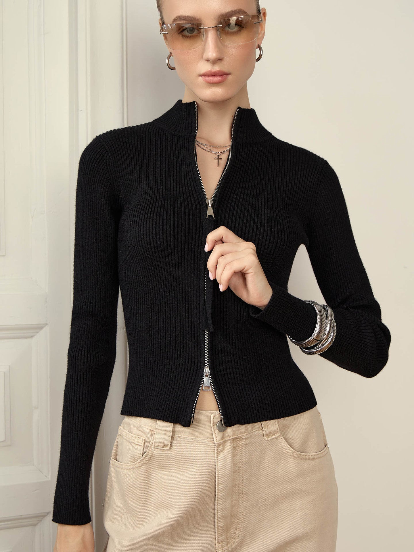 Weiches Rippstrick Sweatshirt Mit Hochem Kragen - IdealeKleiden
