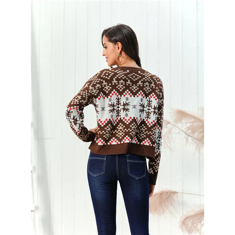 Gemusterte Wollpullover Relaxed Fit Rippborte - IdealeKleiden