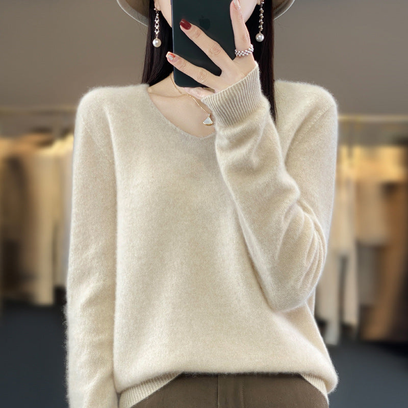 Pull confortable pour femme col en V chaud hiver
