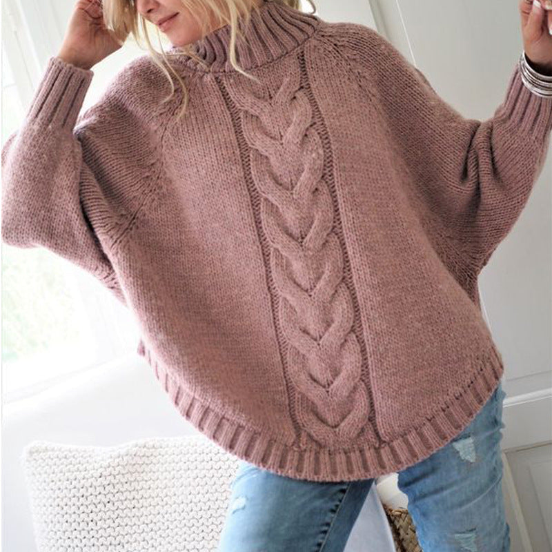 Pull femme grosse maille col roulé motif torsadé