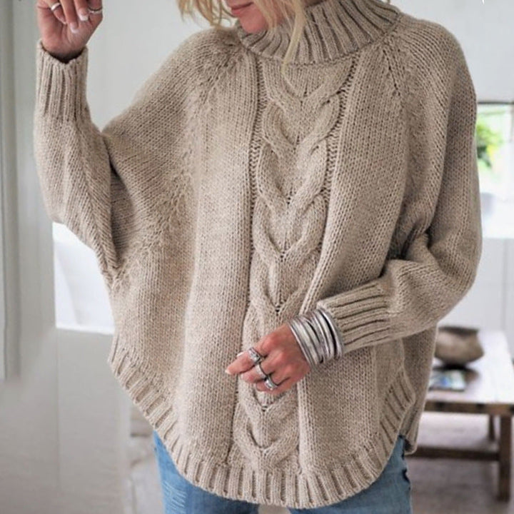 Pull pour femmes en grosse maille, col montant, torsades