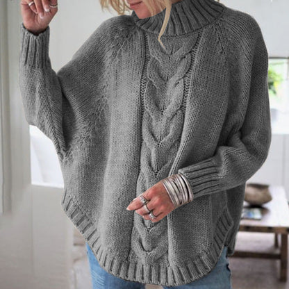 Pull femme grosse maille col roulé motif torsadé