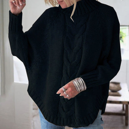Pull femme grosse maille col roulé motif torsadé