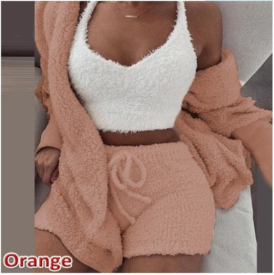 Ensemble de salon moelleux en peluche pour femmes