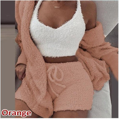 Ensemble de salon moelleux en peluche pour femmes