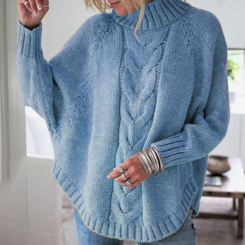 Pull femme grosse maille col roulé motif torsadé