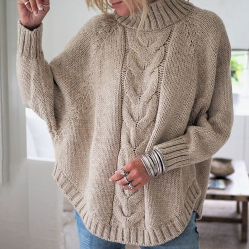Pull femme grosse maille col roulé motif torsadé