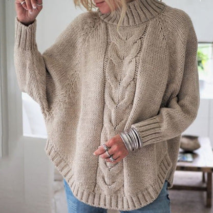Pull femme grosse maille col roulé motif torsadé