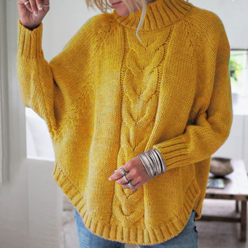 Pull pour femmes en grosse maille, col montant, torsades