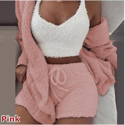 Ensemble de salon moelleux en peluche pour femmes