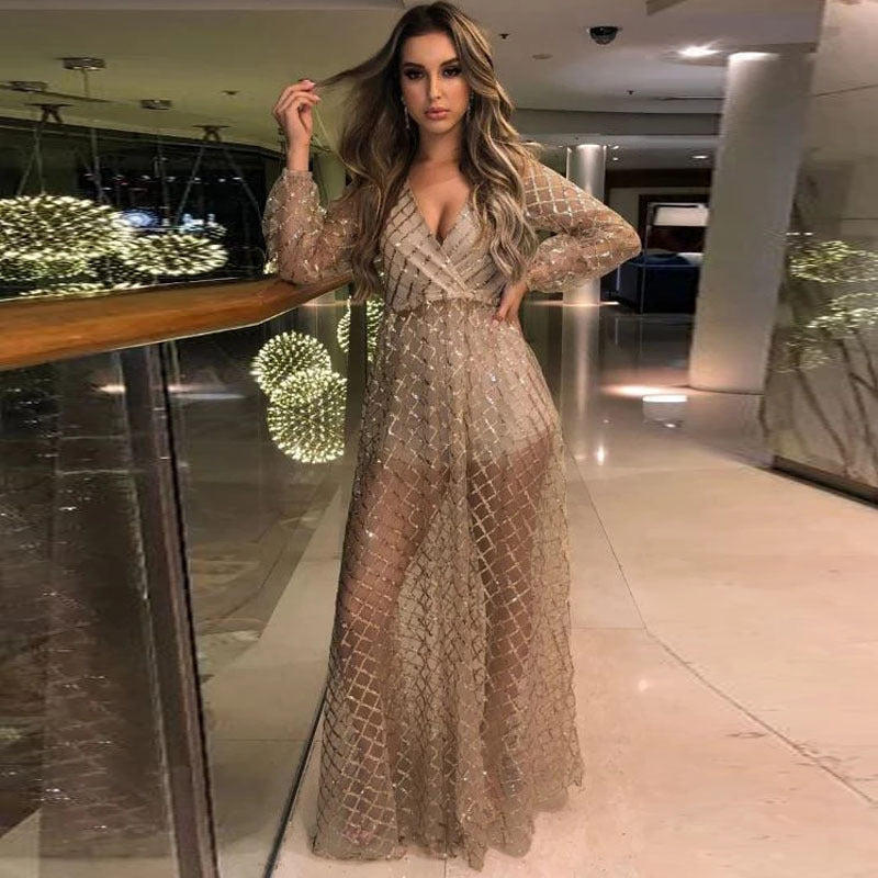 Damenkleid Elegant Durchsichtig mit Glitzer Akzenten - IdealeKleiden