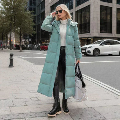 Manteau d'hiver en duvet long pour femme - Chaud et confortable à capuche