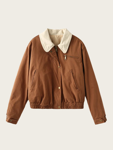 Blouson confortable col velours côtelé fermeture éclair