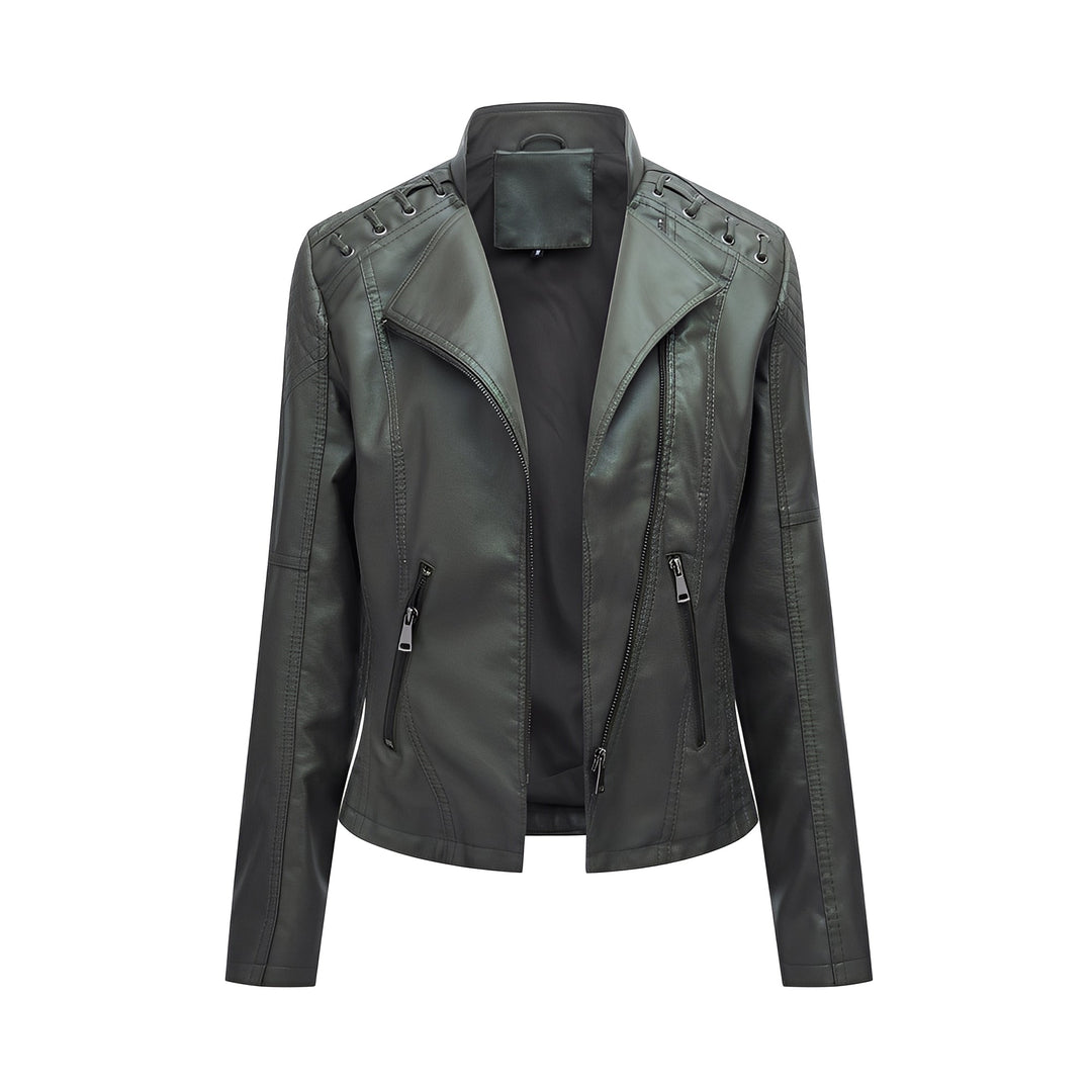 Blouson court femme en cuir élégant, coupe ajustée