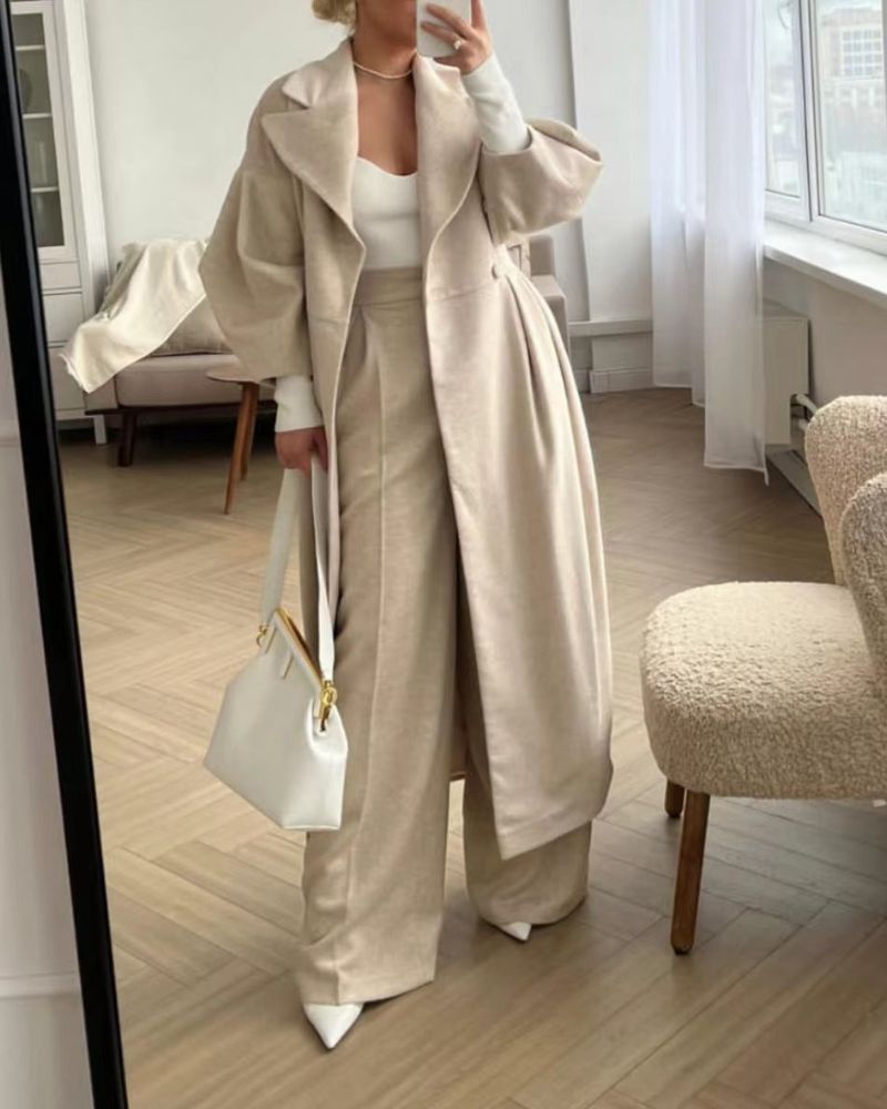 Manteau long pour femme en laine chaude