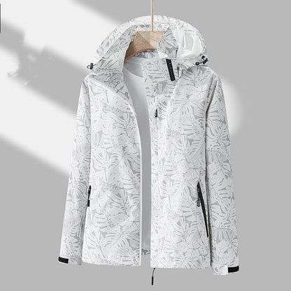 Veste d'extérieur élégante pour femme avec capuche à motifs