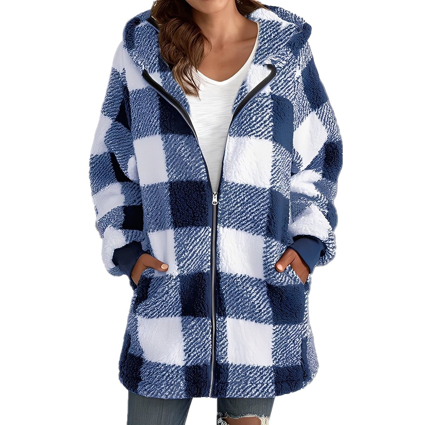 Sweat à capuche tendance pour femme à carreaux