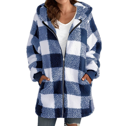 Sweat à capuche tendance pour femme à carreaux
