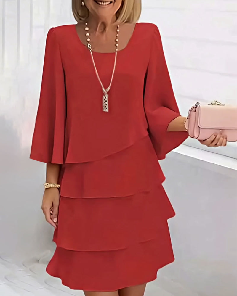 Robe élégante femme unie manches trois-quarts