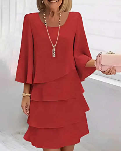 Robe élégante femme unie manches trois-quarts