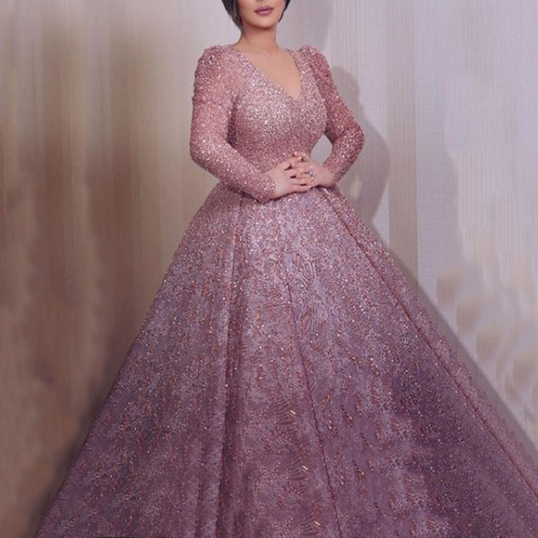 Robe de soirée élégante avec sequins et jupe trapèze