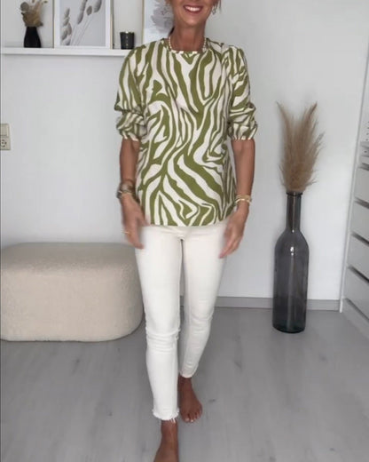Robe col rond imprimé zèbre tendance