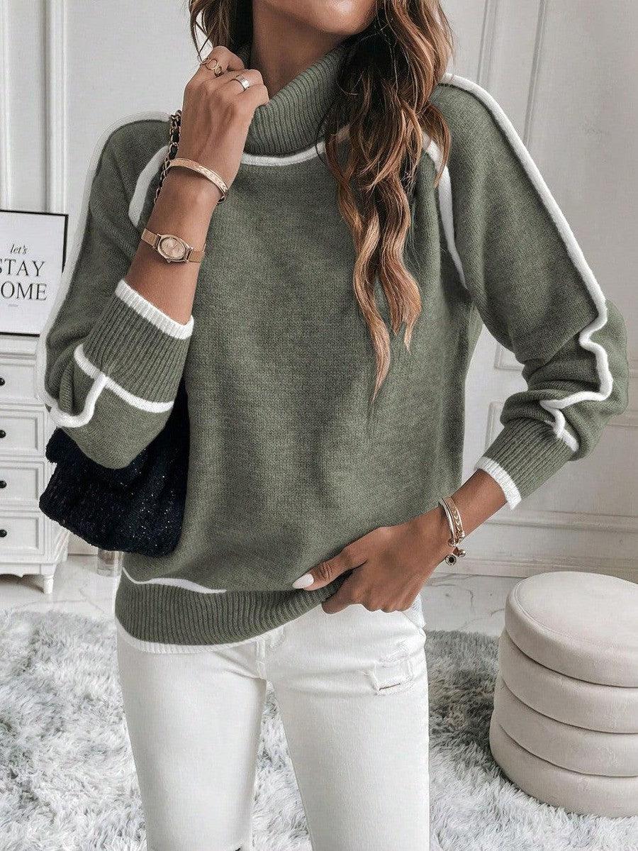 Pull femme manches longues moderne contraste