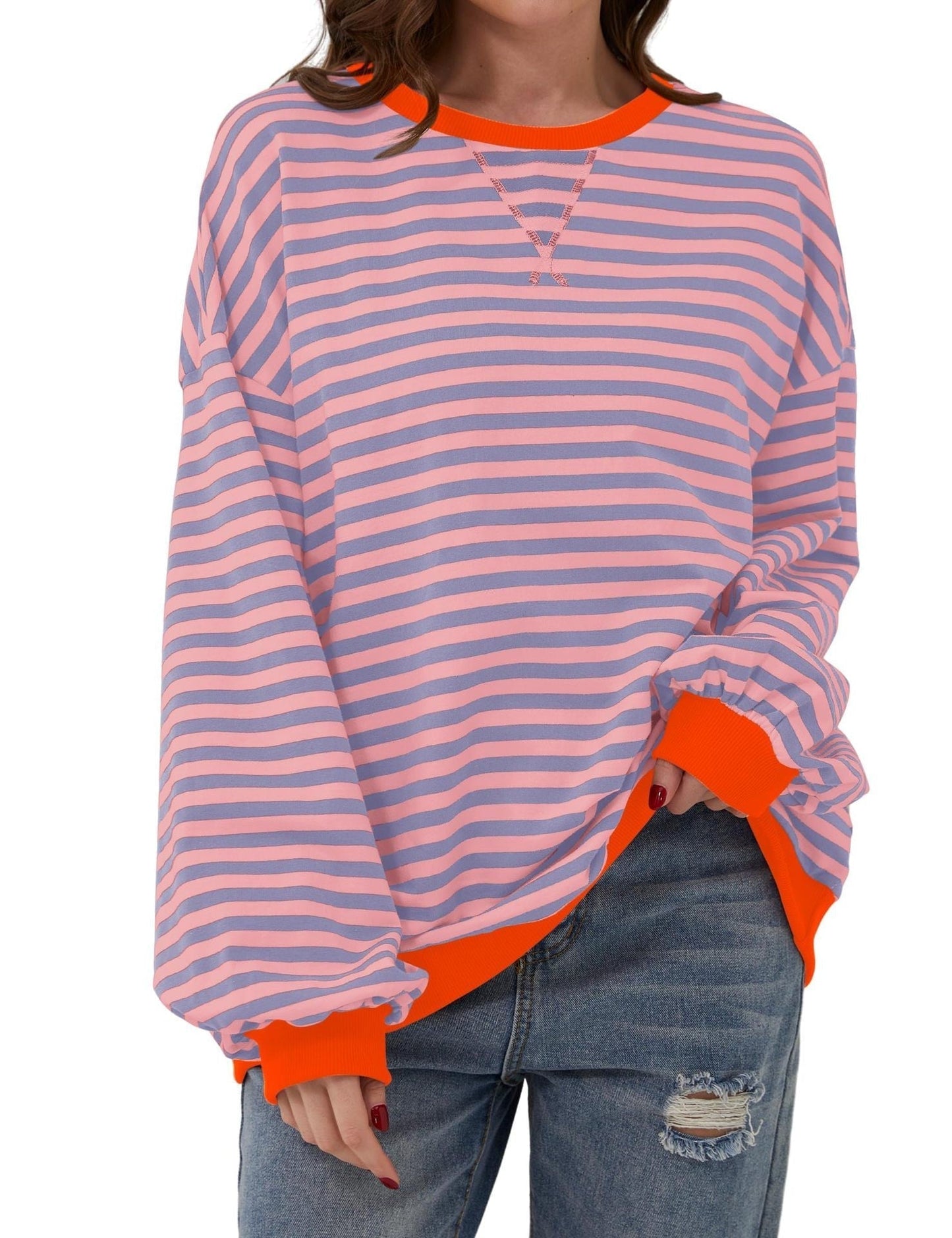 Pull rayé femme élégant décontracté