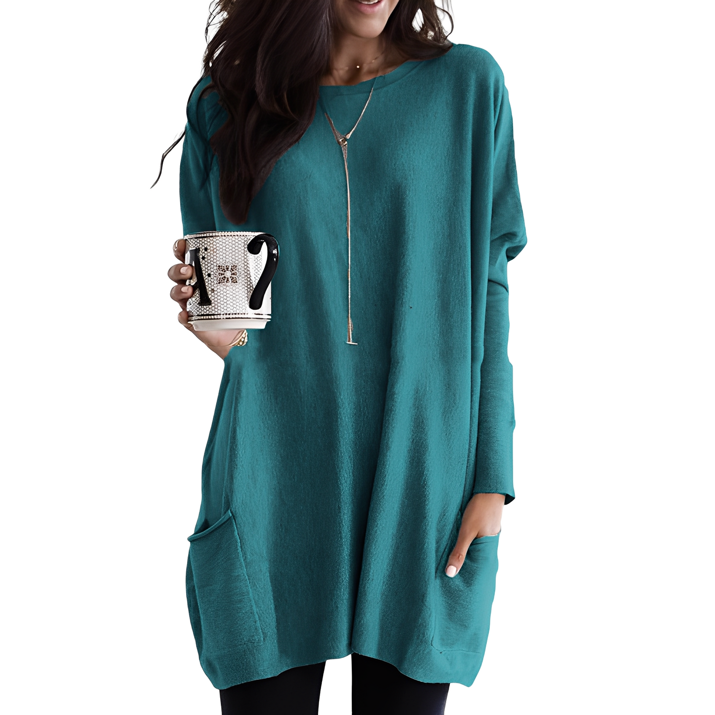 Pull pour femmes long, confortable, avec poches