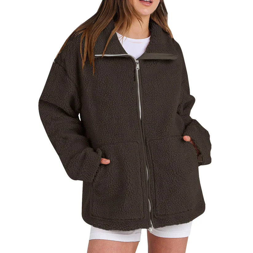 Manteau en laine décontracté pour femme Col roulé moderne