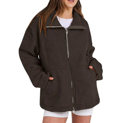 Manteau en laine décontracté pour femme Col roulé moderne