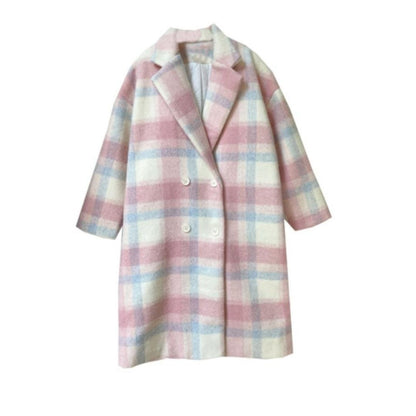 Manteau en laine pastel à carreaux pour femme