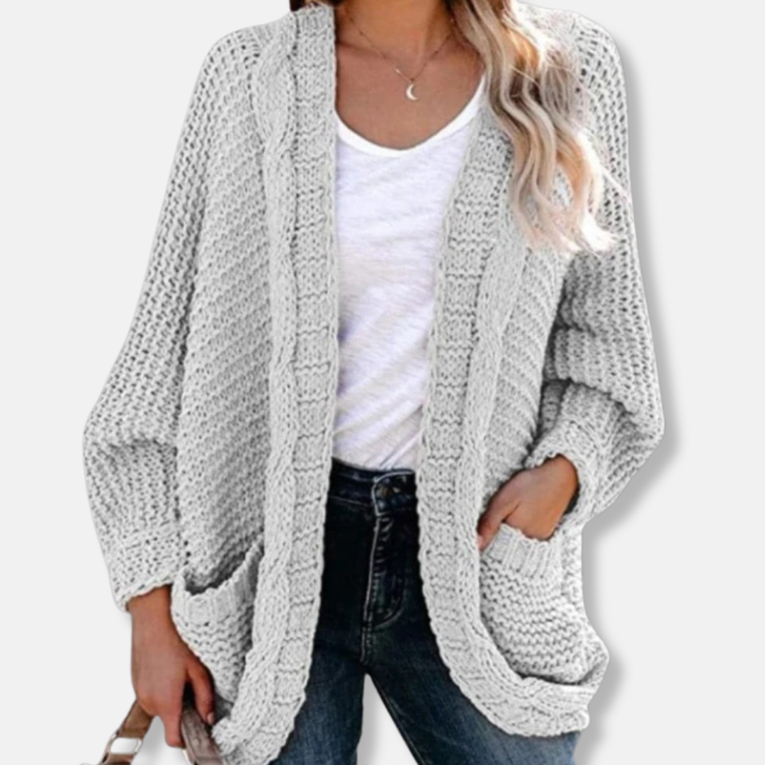 Cardigan oversize en laine à côtes et poches avant