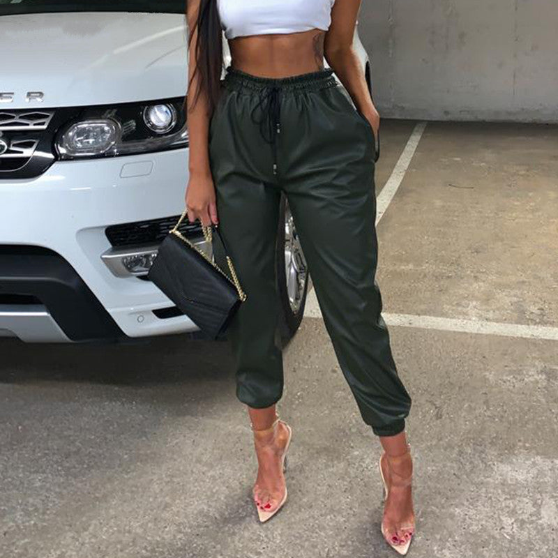 Pantalon de jogging femme en similicuir souple élastique