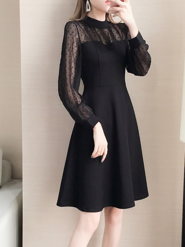 Robe élégante pour femme, col rond, manches longues