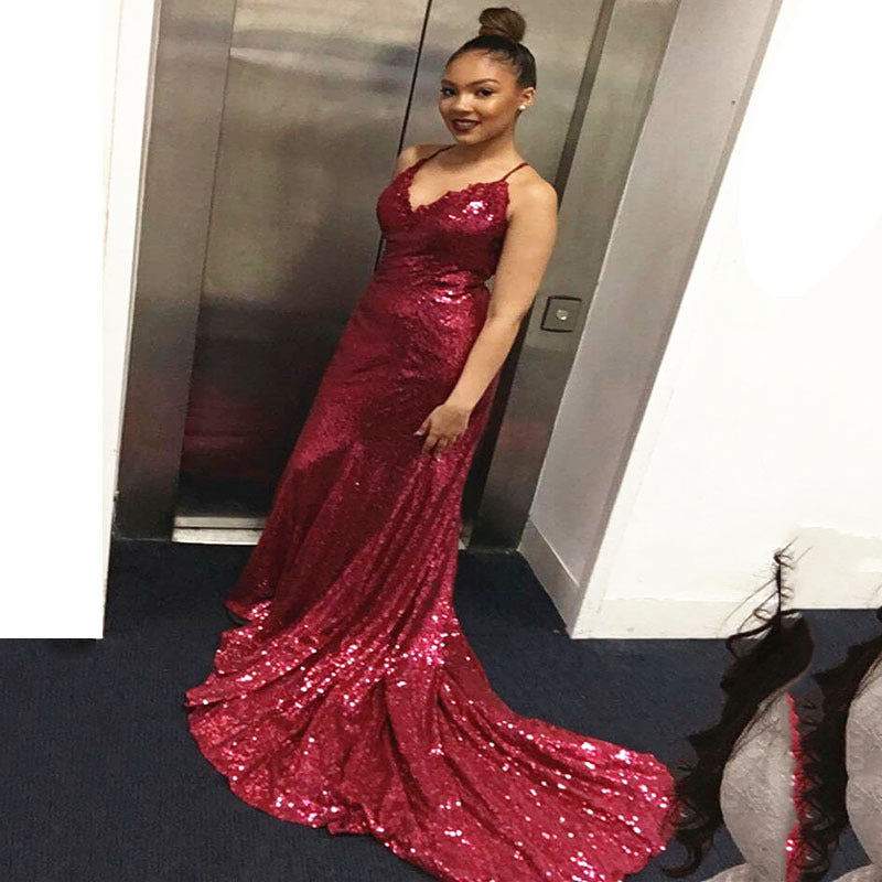 Robe de soirée Femme Paillettes Brillantes Élégante Longue