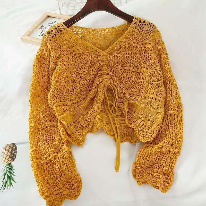 Damen Strickjacke Leicht Sommerlich Lochmuster Design - IdealeKleiden