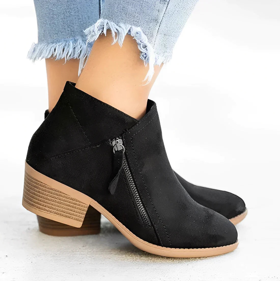 Bottes mode femme, fermeture rapide, talon épais, bout pointu
