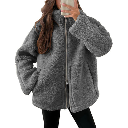 Veste femme souple aspect nounours en laine