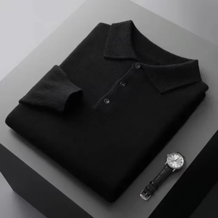 Polo en mérinos pull-over bords-côtes chaud