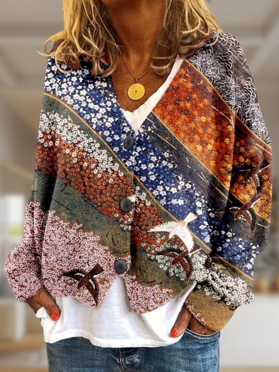 Stylischer Gemusterter Pullover Mit Knöpfen - IdealeKleiden