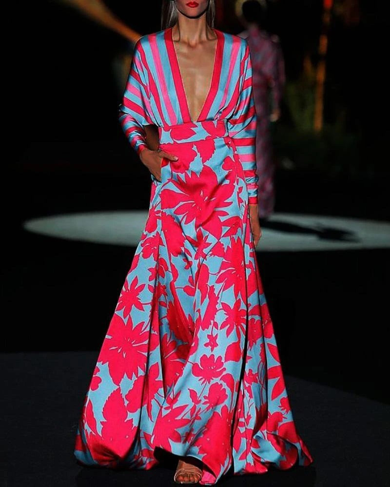 Robe longue femme sexy col en V robe d'été