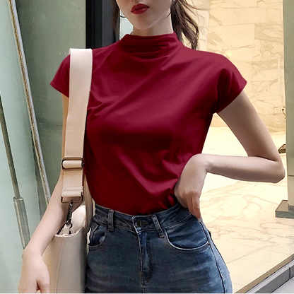 Haut pour femmes, manches courtes, élégant, col montant
