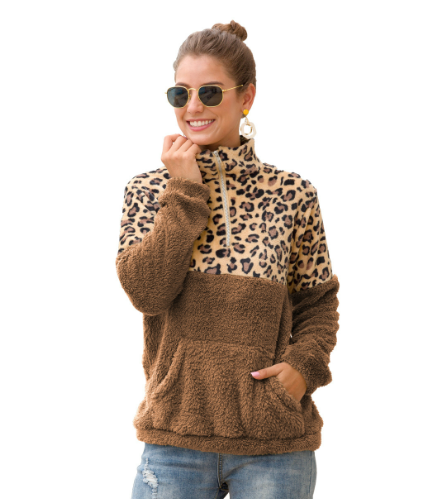 Grand Hoodie Peluche Imprimé Léopard Doux