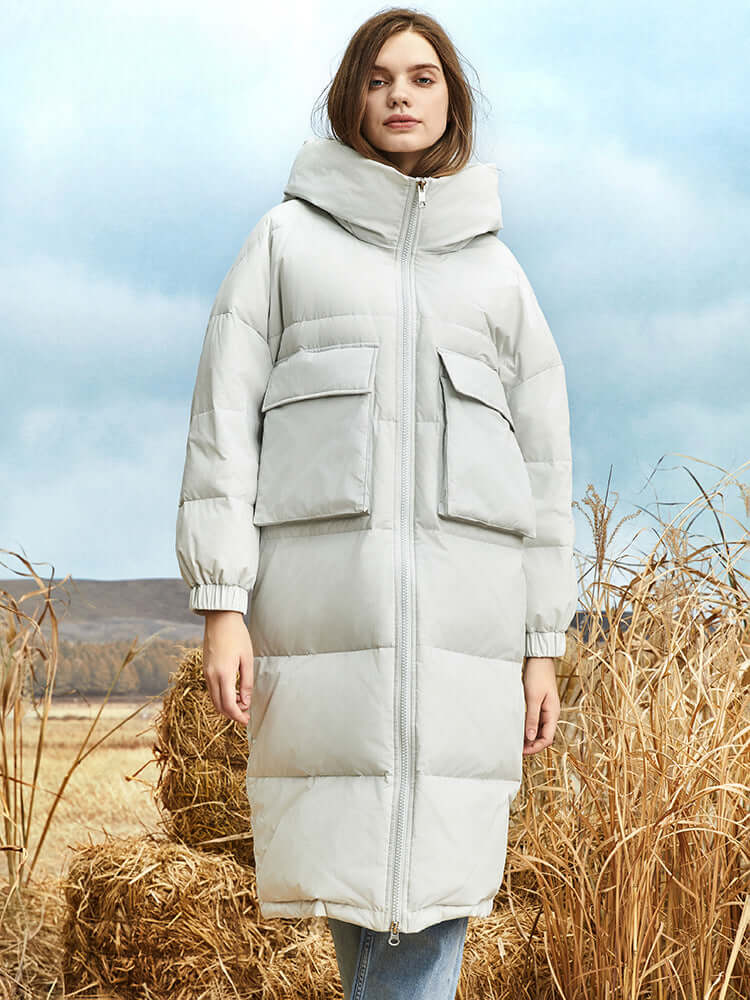 Doudoune longue d'hiver pour femme avec capuche